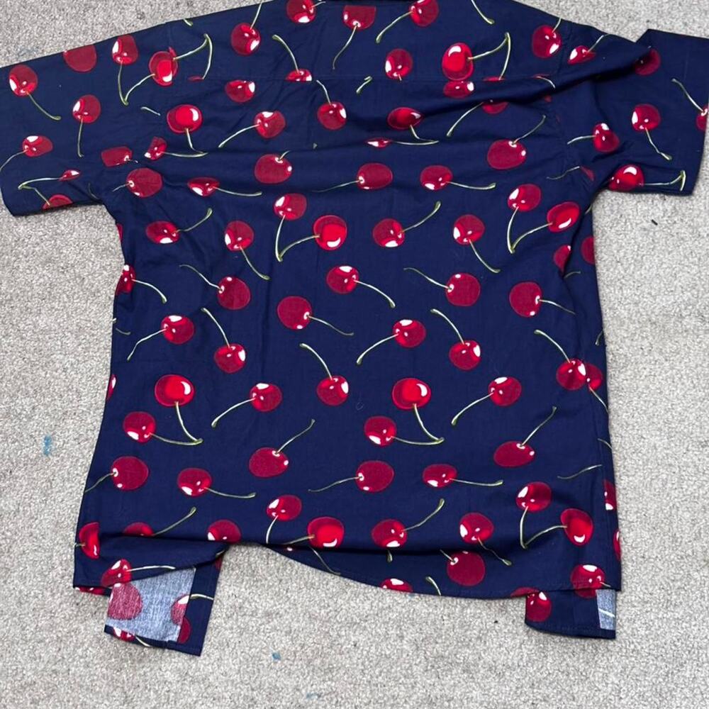 Navy and red cherry button down - Picture 2 of 3